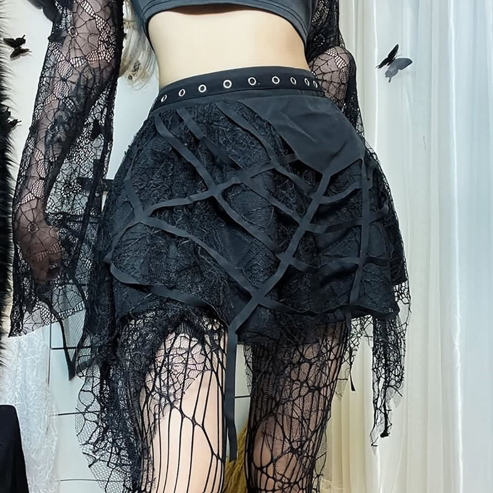 Gothic Spider Web Lace Mini Skirt