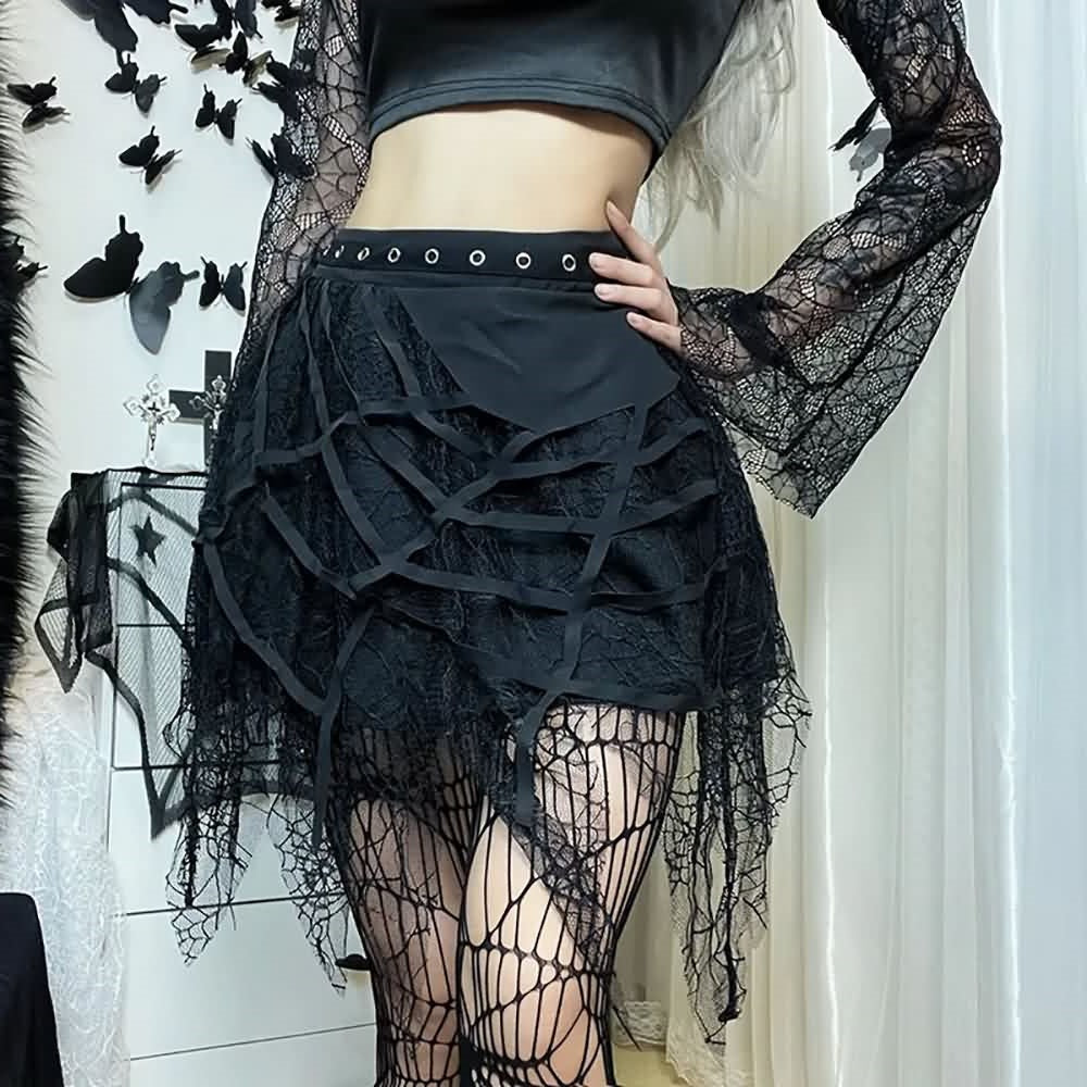 Gothic Spider Web Lace Mini Skirt