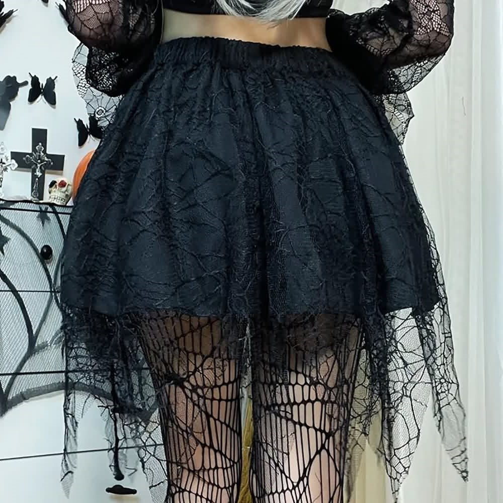 Gothic Spider Web Lace Mini Skirt