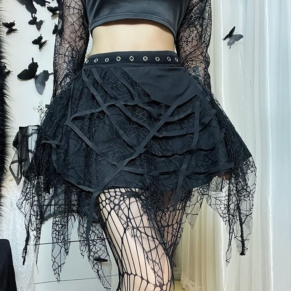 Gothic Spider Web Lace Mini Skirt