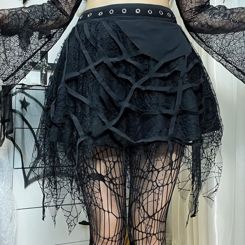 Gothic Spider Web Lace Mini Skirt