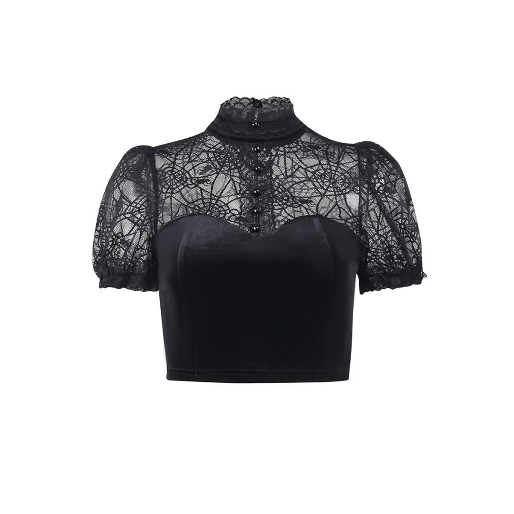 Gothic Spider Web Mesh Velvet Crop Top