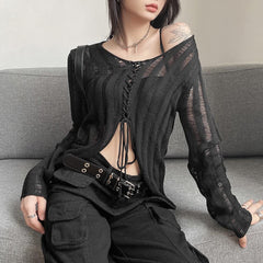 Gothic Split Hem Distressed Cardigan