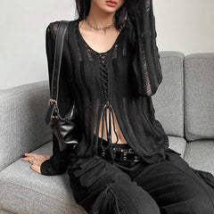 Gothic Split Hem Distressed Cardigan