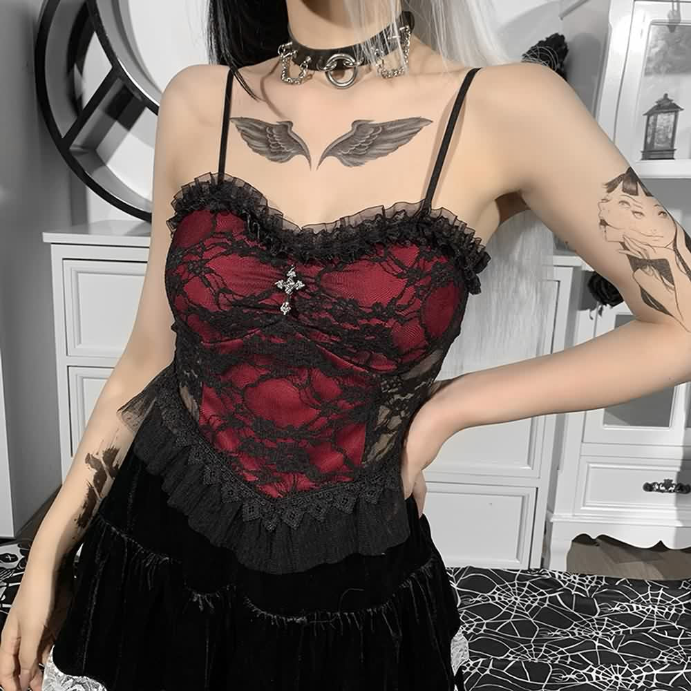 Gothic Style Lace Mesh Cami Top