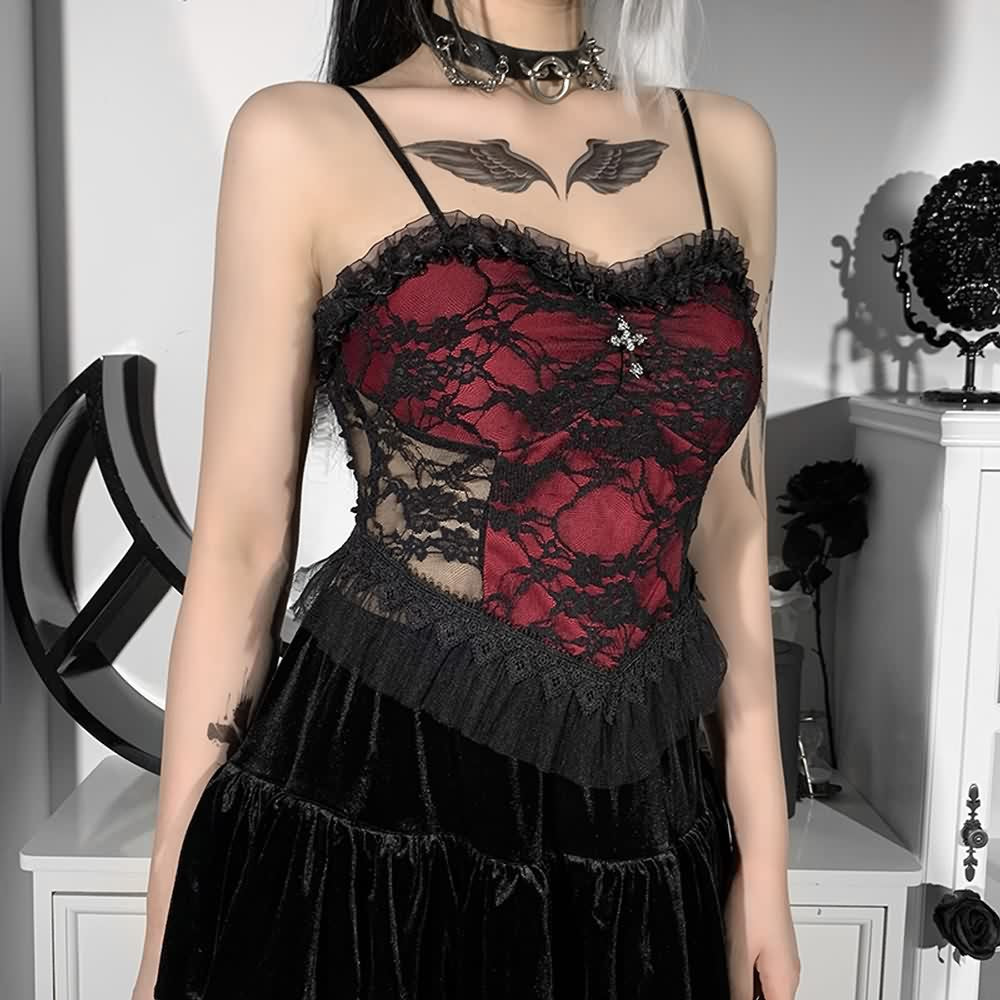 Gothic Style Lace Mesh Cami Top