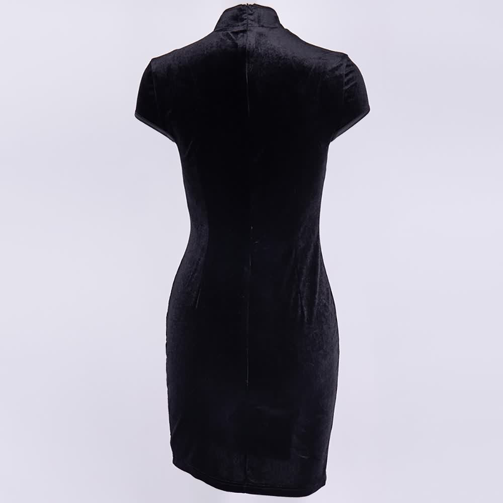 Gothic Style Velvet Cheongsam Mini Dress