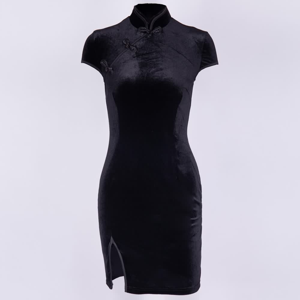 Gothic Style Velvet Cheongsam Mini Dress
