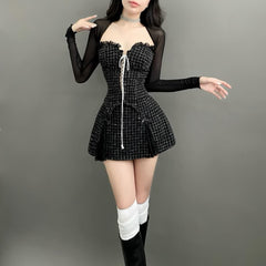 Gothic Sweatheart Neckline Mini Dress With Mesh Shrug Top