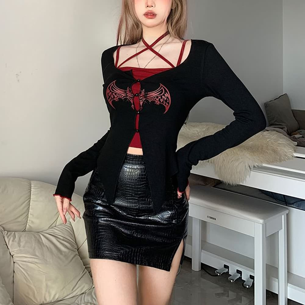 Gothic Vampire Bat Langarm-Top und Cami Top Set