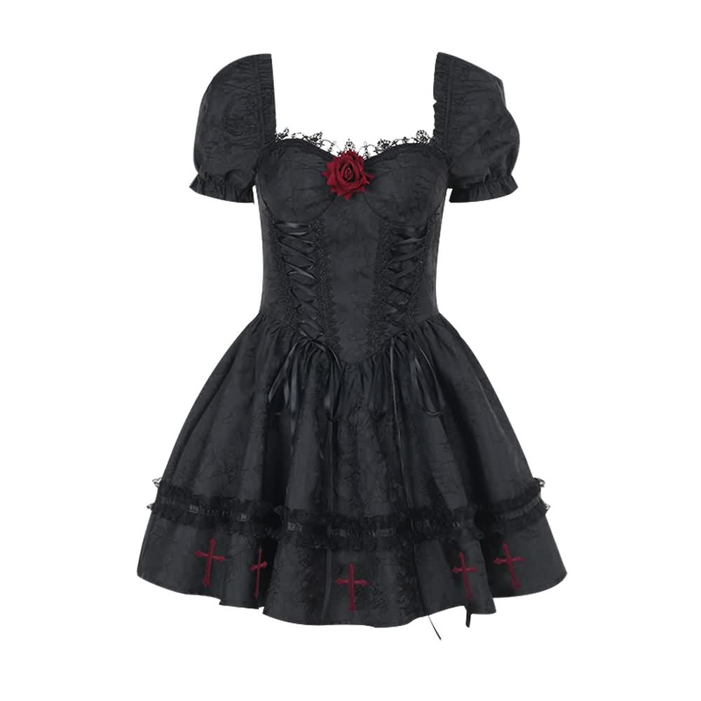 Gothic Vampire Puff Sleeve Mini Dress