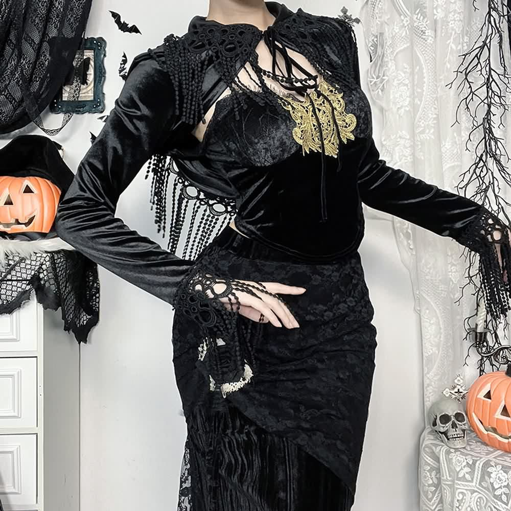 Gothic Velvet Fringe Shrug Top