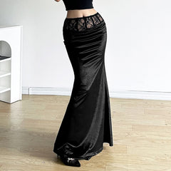 Gothic Velvet High Waist Pencil Maxi Skirt