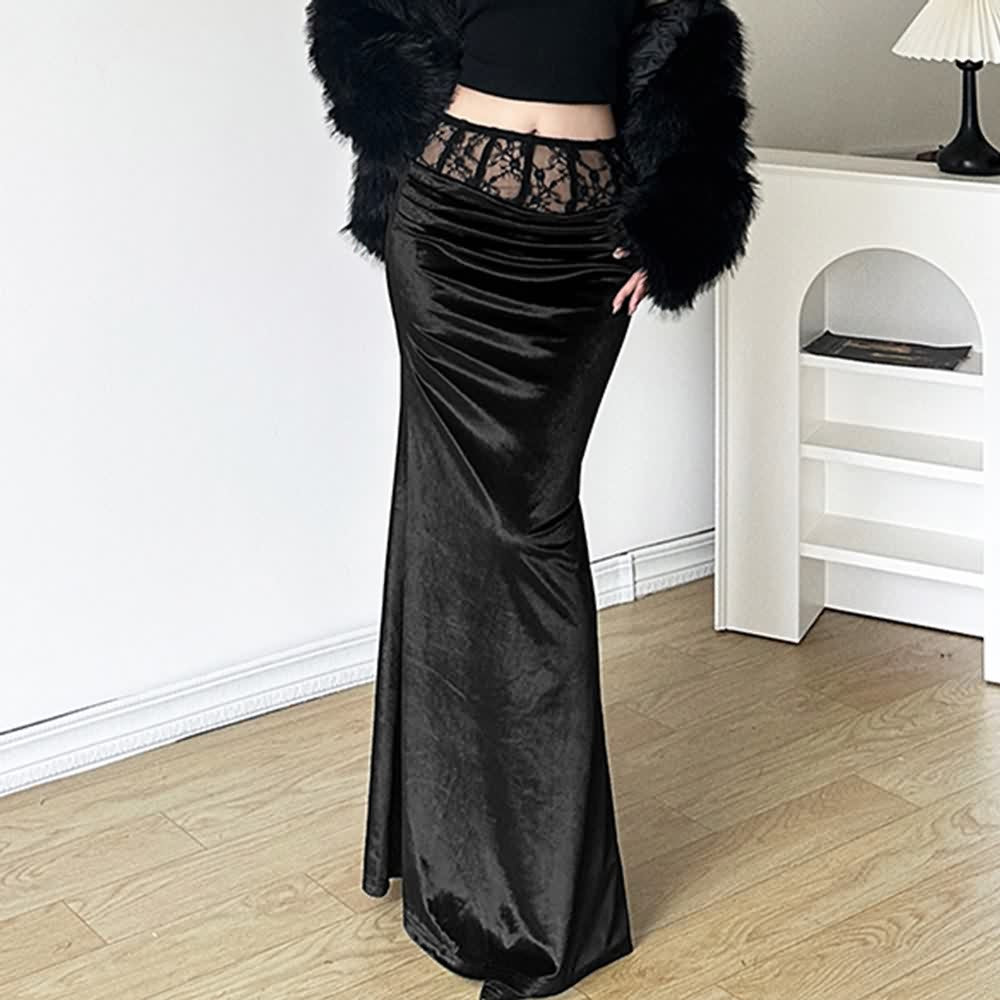 Gothic Velvet High Waist Pencil Maxi Skirt