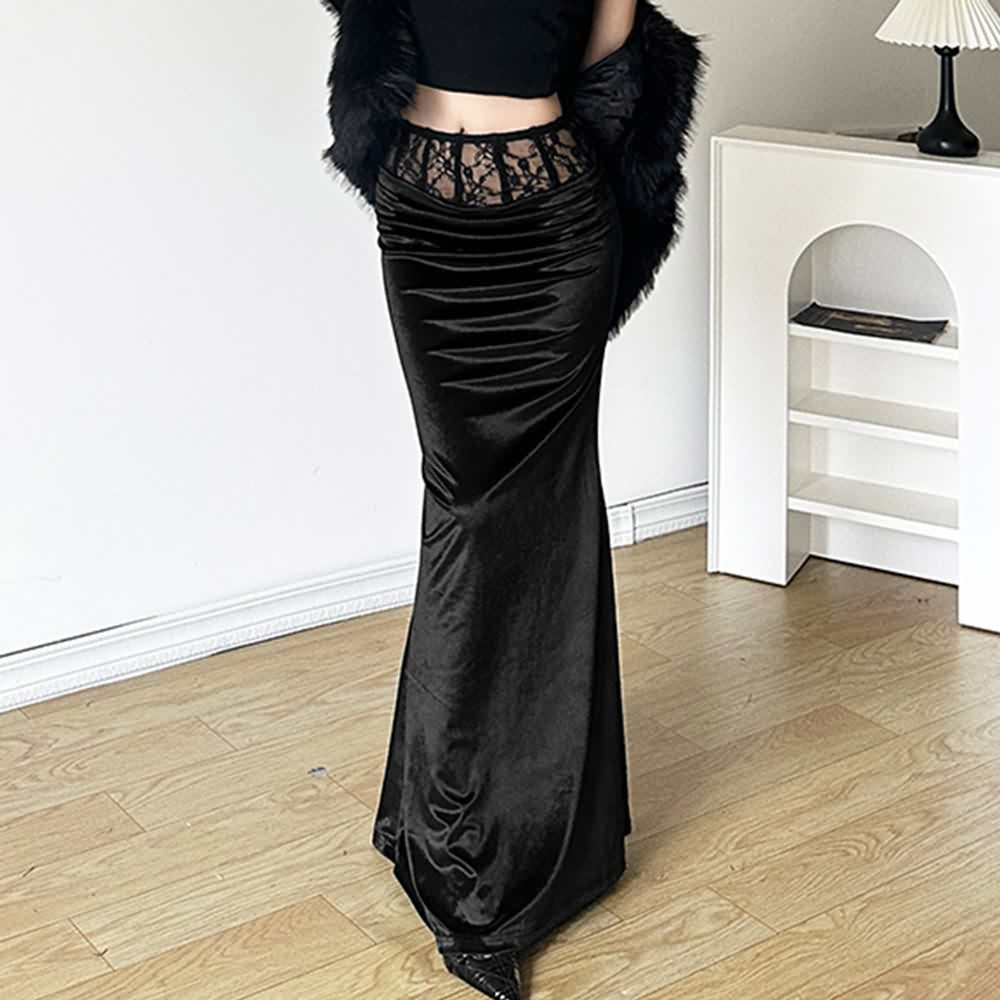 Gothic Velvet High Waist Pencil Maxi Skirt