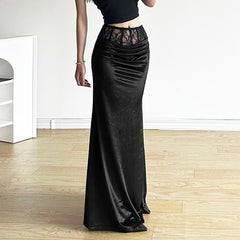 Gothic Velvet High Waist Pencil Maxi Skirt