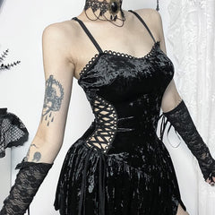 Gothic-Minikleid aus Samt mit Schnürung und Cut-Outs