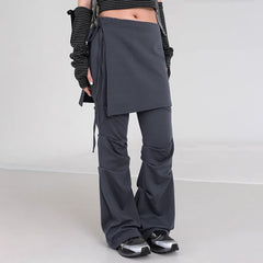 Gray Alternative Aesthetic High Waist Flare Skirt Pants