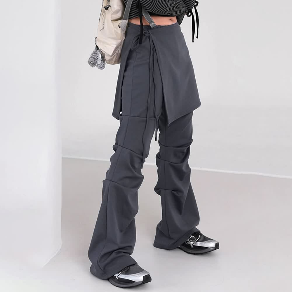 Gray Alternative Aesthetic High Waist Flare Skirt Pants