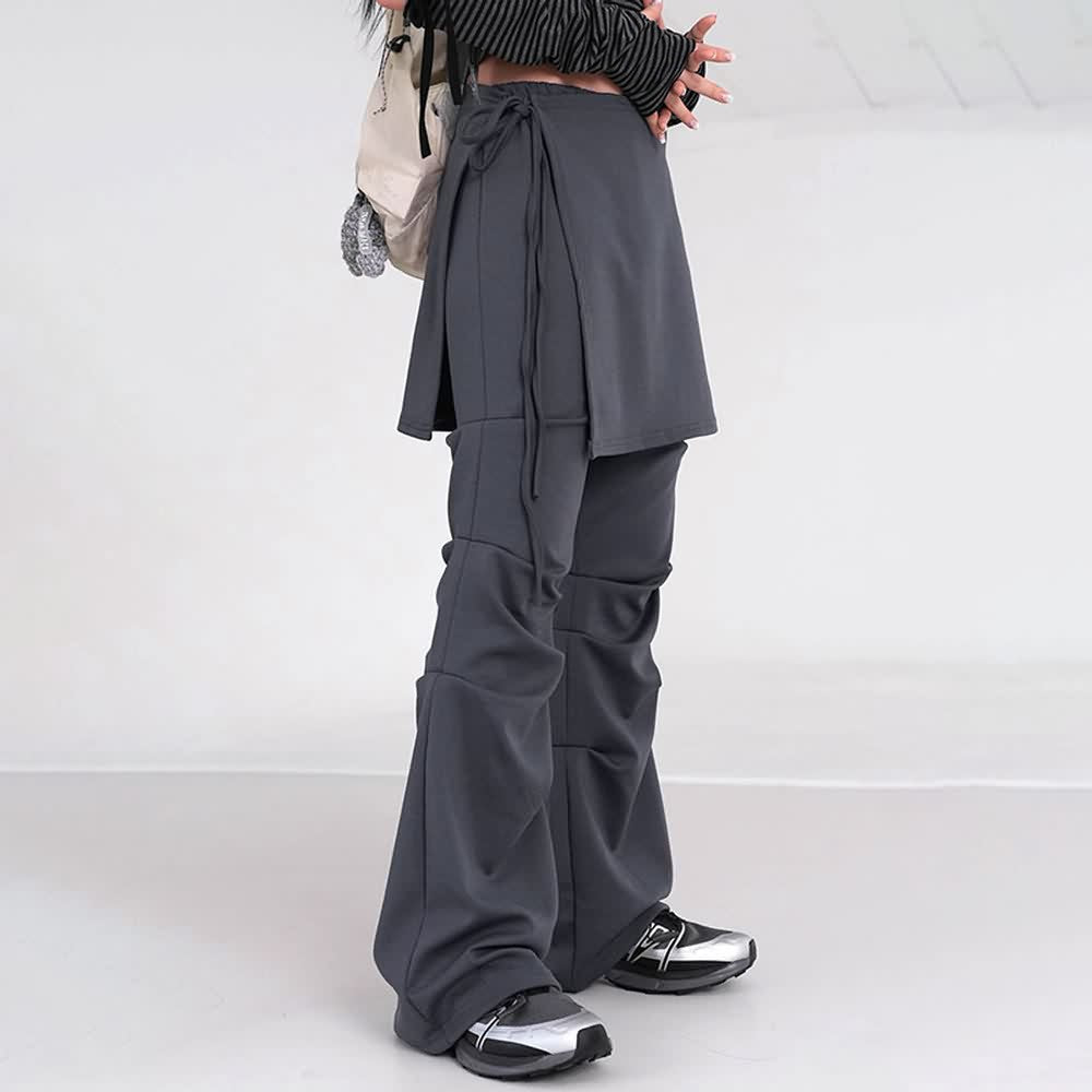 Gray Alternative Aesthetic High Waist Flare Skirt Pants