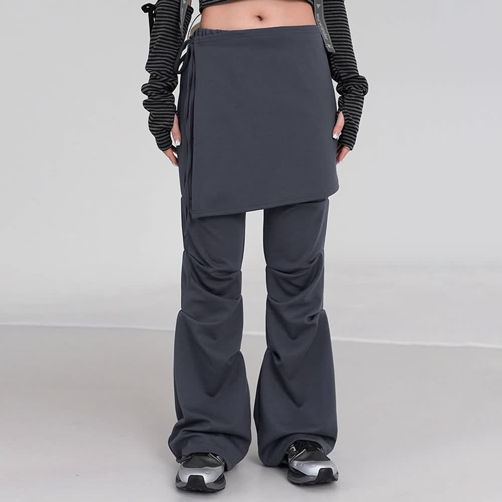 Gray Alternative Aesthetic High Waist Flare Skirt Pants