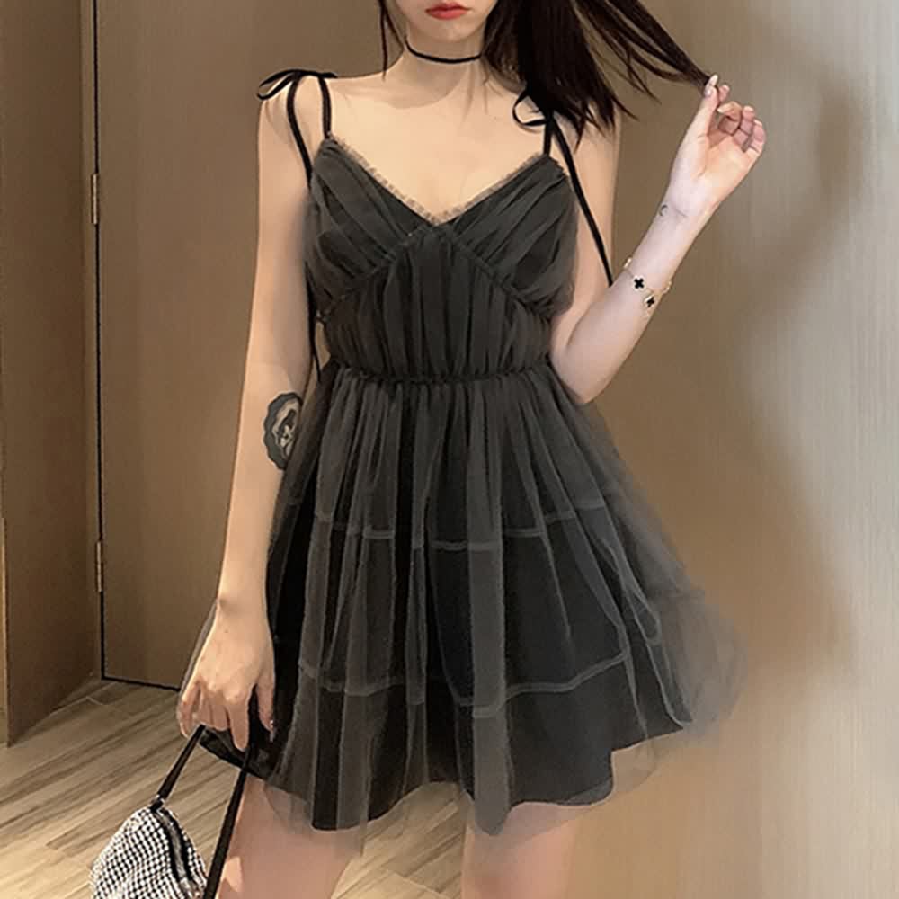 Gray Goth Grunge Mesh Overlay Mini Dress