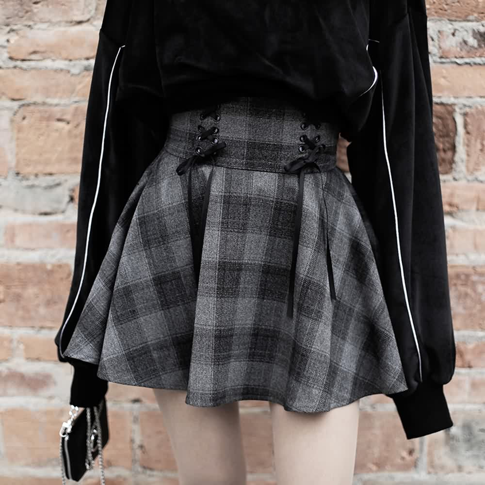 Gray Gothic Grunge Plaid Mini Skirt