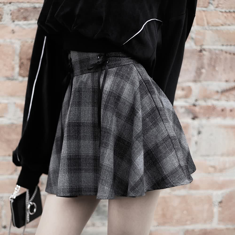 Gray Gothic Grunge Plaid Mini Skirt