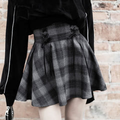 Gray Gothic Grunge Plaid Mini Skirt