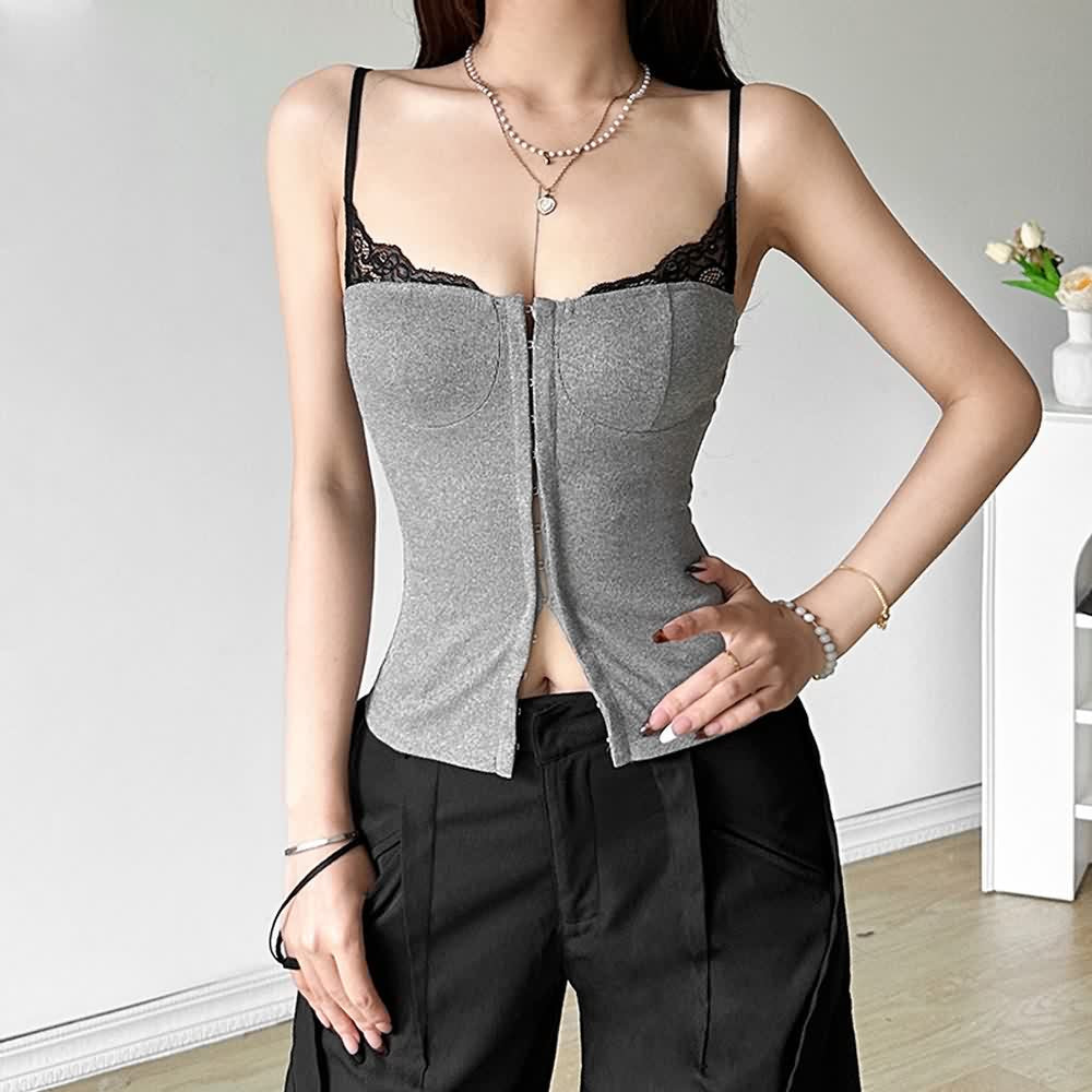 Graues Camisole-Top mit quadratischem Ausschnitt