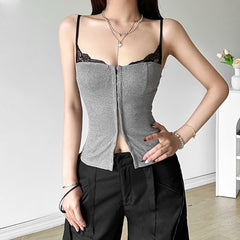 Graues Camisole-Top mit quadratischem Ausschnitt