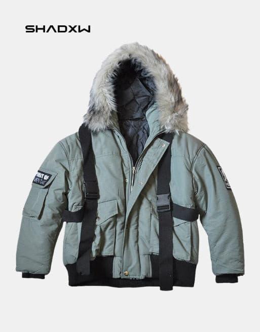 Green Cargo Jacket with Fur Hood