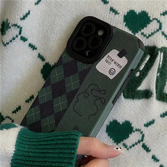 Green Diamond Grid Cute Phone Case for iPhone 6, 7, 8, SE 2022, 11, 12, 13, 14, Pro Max, Mini, XS Max, X, XR, and 8 Plus Cover