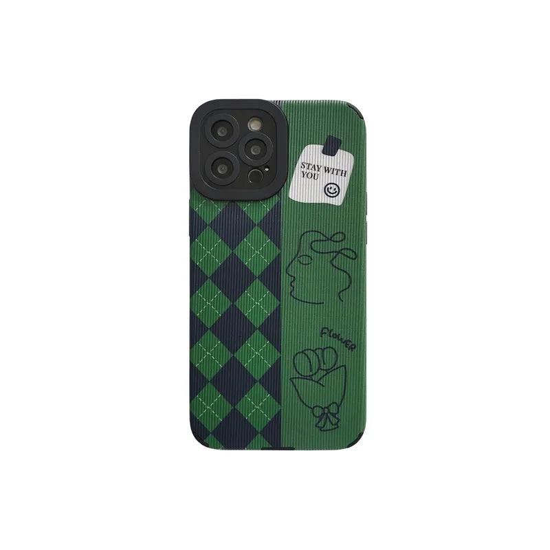 Green Diamond Grid Cute Phone Case for iPhone 6, 7, 8, SE 2022, 11, 12, 13, 14, Pro Max, Mini, XS Max, X, XR, and 8 Plus Cover