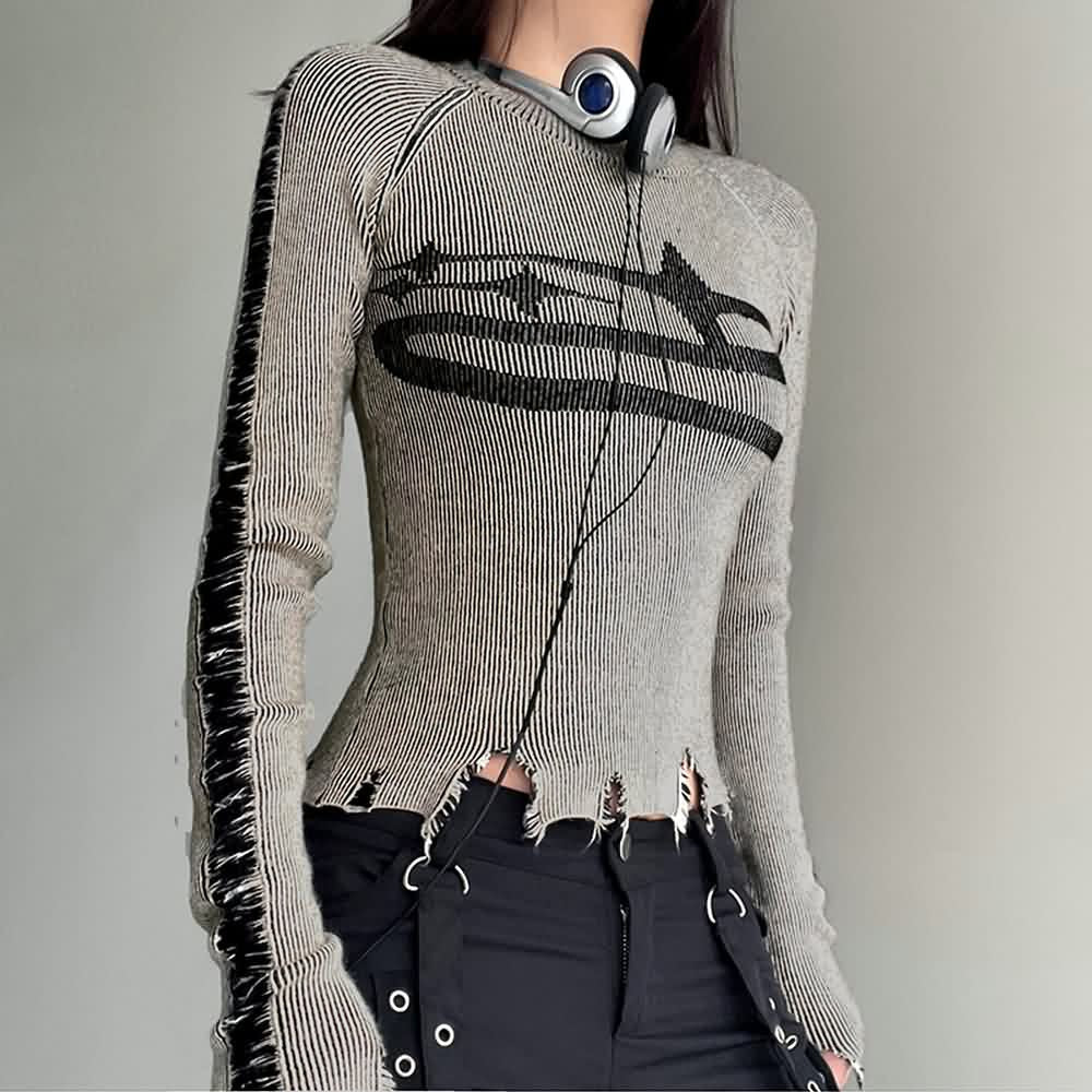 Langärmliges Top im Grunge-Stil im Used-Look