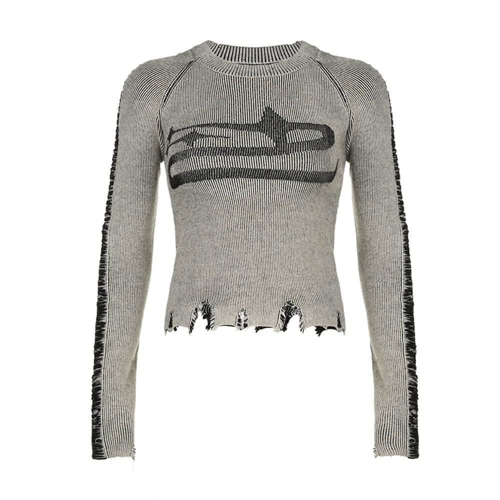 Langärmliges Top im Grunge-Stil im Used-Look