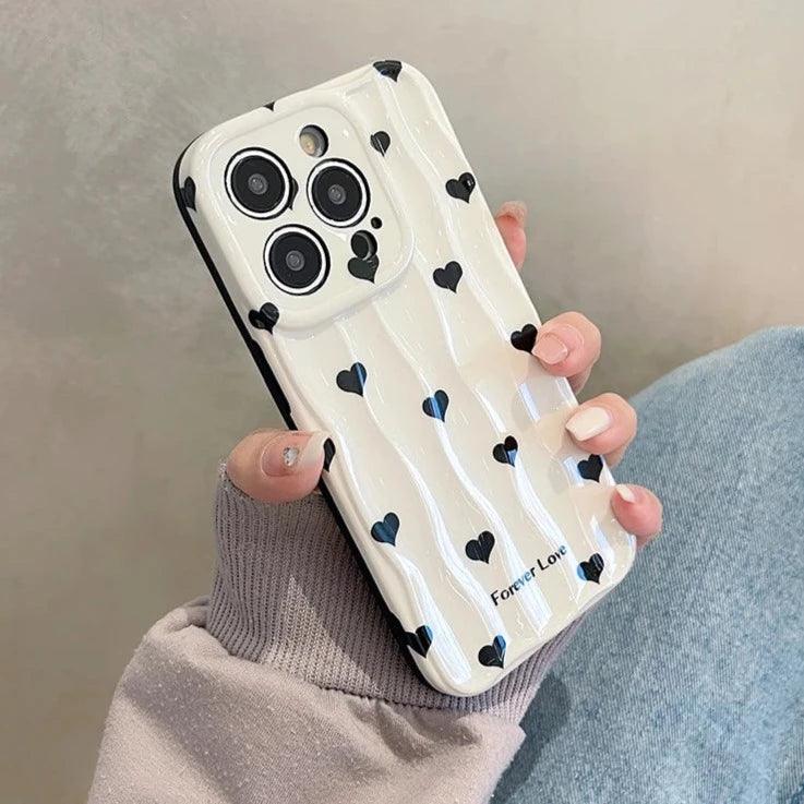 Heart Dot Flowers Water Ripple Cute Phone Cases for iPhone 11, 12, 13, 14, 15 Pro Max