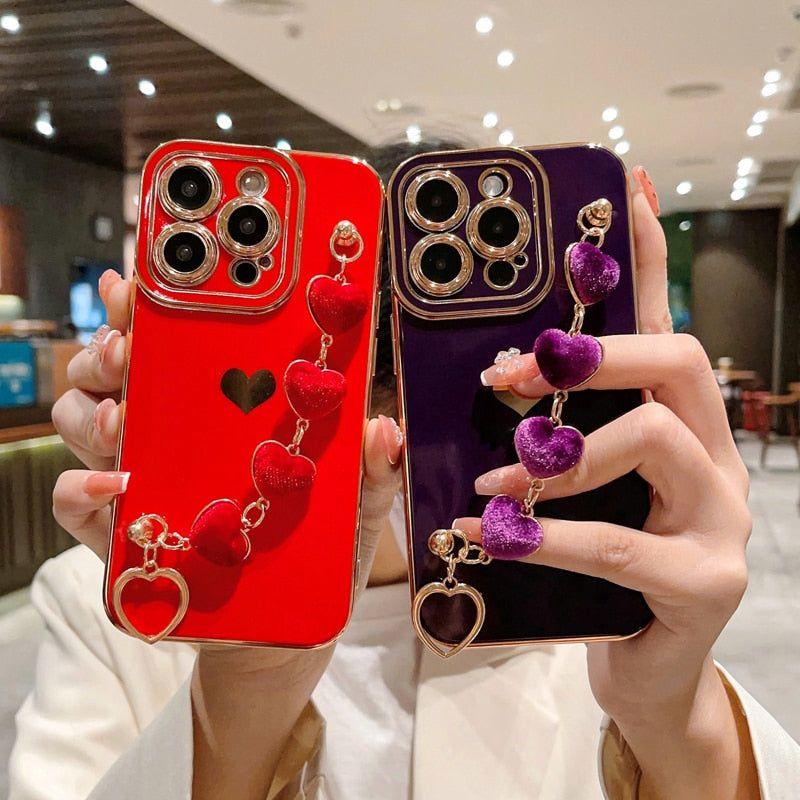 Heart of Gold: Mini Heart Plated Silicone Cute Phone Cases for iPhone 14, 13, 12 Pro, 11 Pro Max, and Plus