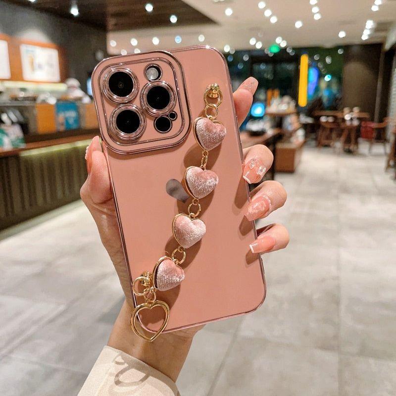 Heart of Gold: Mini Heart Plated Silicone Cute Phone Cases for iPhone 14, 13, 12 Pro, 11 Pro Max, and Plus