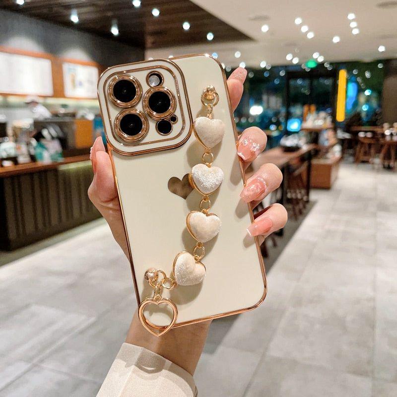 Heart of Gold: Mini Heart Plated Silicone Cute Phone Cases for iPhone 14, 13, 12 Pro, 11 Pro Max, and Plus