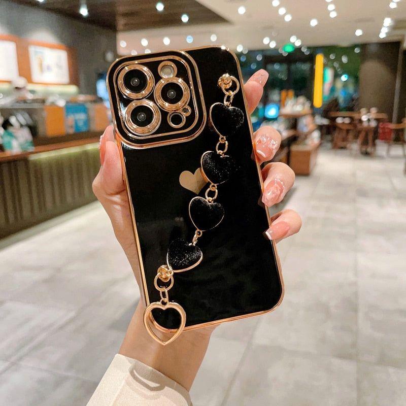 Heart of Gold: Mini Heart Plated Silicone Cute Phone Cases for iPhone 14, 13, 12 Pro, 11 Pro Max, and Plus