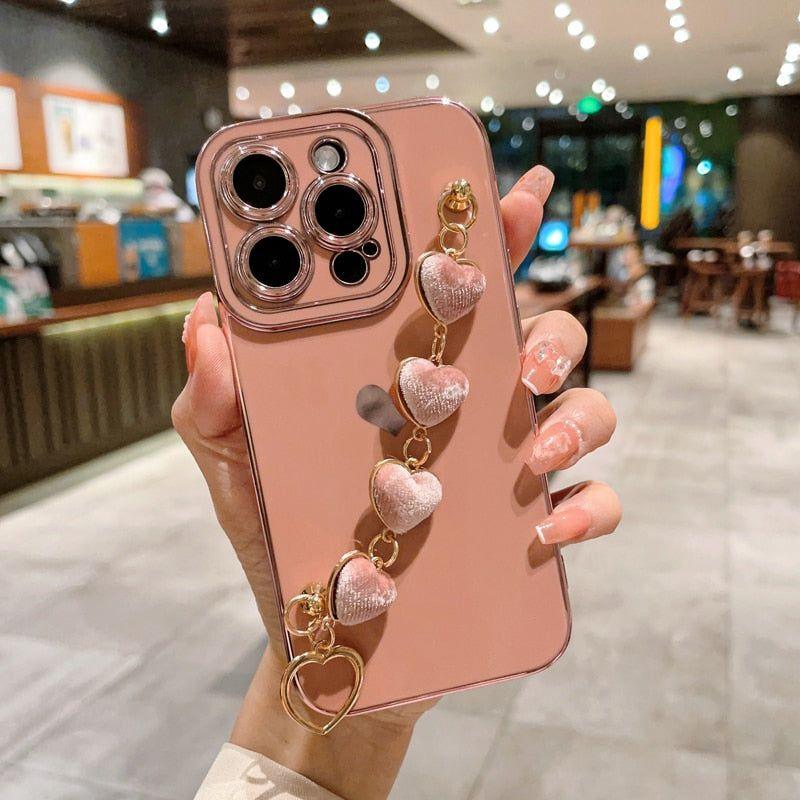 Heart of Gold: Mini Heart Plated Silicone Cute Phone Cases for iPhone 14, 13, 12 Pro, 11 Pro Max, and Plus