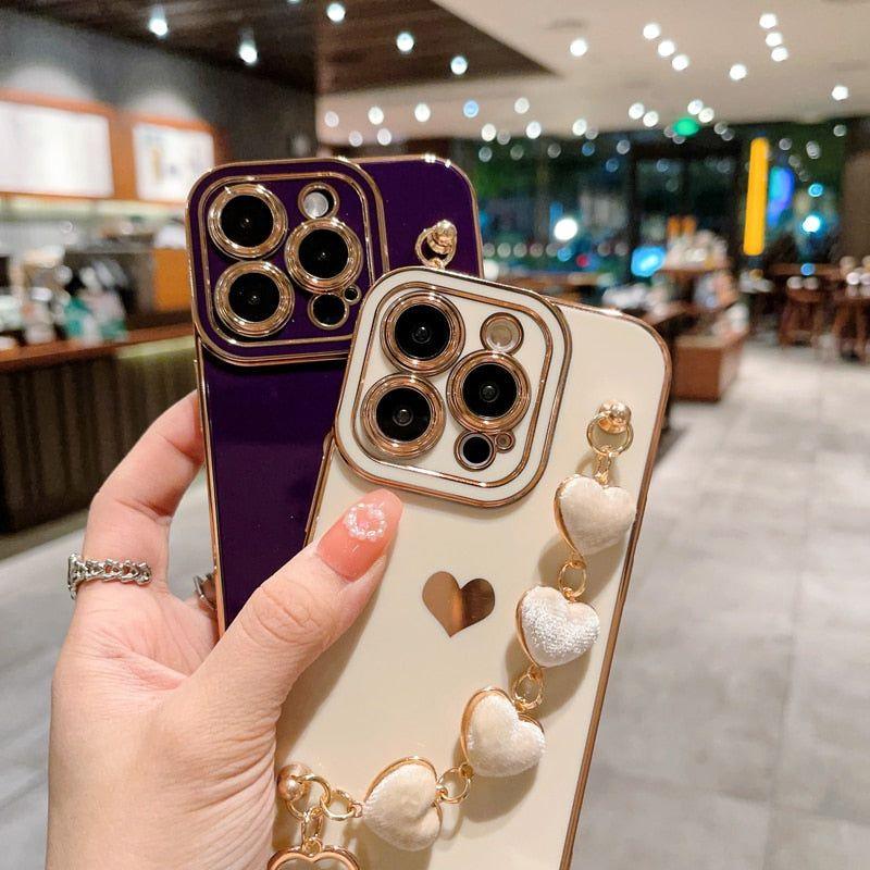 Heart of Gold: Mini Heart Plated Silicone Cute Phone Cases for iPhone 14, 13, 12 Pro, 11 Pro Max, and Plus