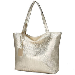Embossed  Faux Tote | Croc Bag Silver Capacity Large