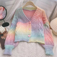 Pastel Rainbow Cropped Sweater Cardigan