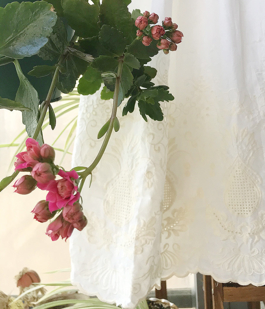 White Cotton Broderie Anglaise Embroidered Cottagecore Skirt