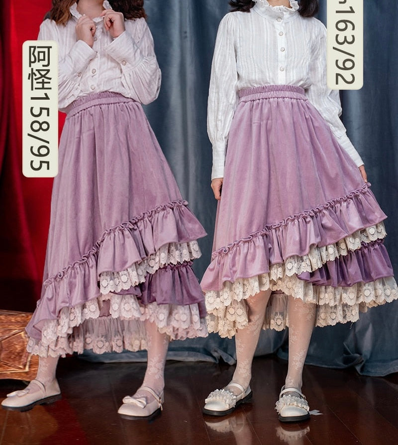 Violet Velvet Layered Ruffle Cottagecore Skirt
