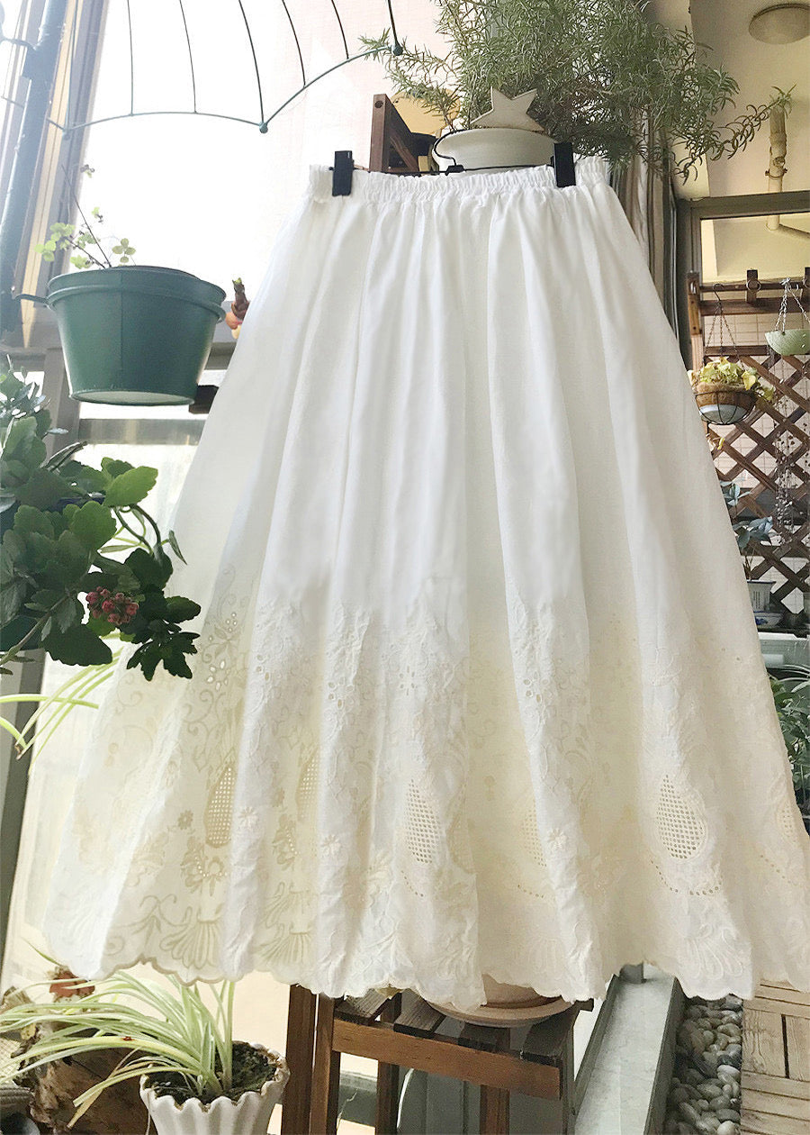White Cotton Broderie Anglaise Embroidered Cottagecore Skirt