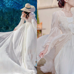 Drifting in The Breeze Romantic Royalcore Long Train Dress