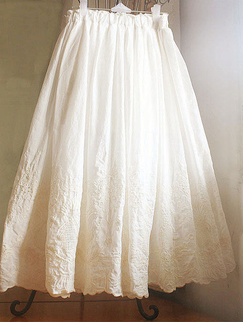 White Cotton Broderie Anglaise Embroidered Cottagecore Skirt